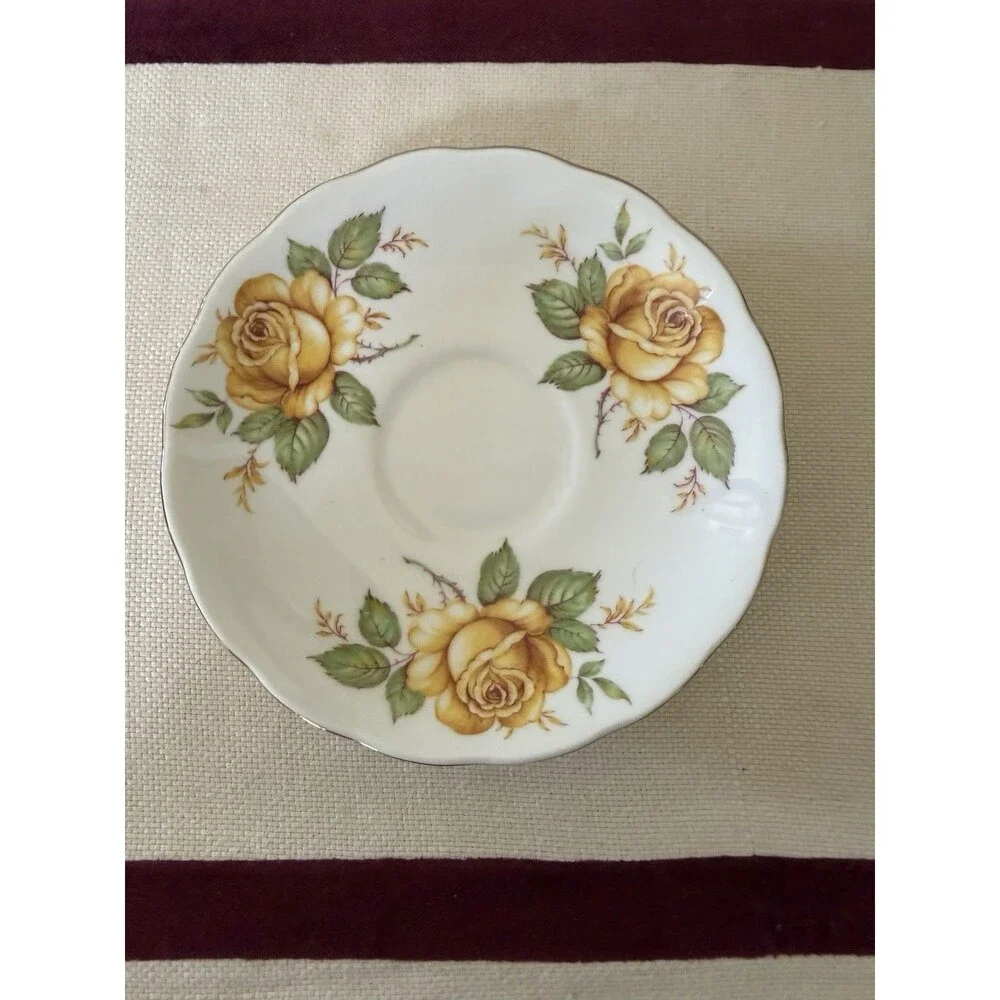 Vintage Melba Teacup and Saucer Set In Yellow Rose Pattern Made In England